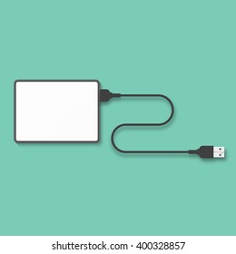 Portable hard disk isolated on a green background. Hard disk template for design. Hard disk vector.