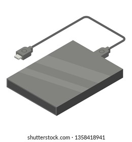 Portable hard drive icon. Isometric of portable hard drive vector icon for web design isolated on white background