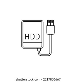 Portable hard drive icon in line style icon, isolated on white background
