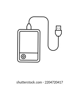 Hdd portátil, icono de almacenamiento extraíble de unidad usb en el estilo de línea, aislado en el fondo blanco