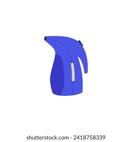 Portable home and travel garment steamer for clothes. Blue manual clothes steamer for removing wrinkles from garment and fabric with high temperature steam. Vector flat icon illustration isolated