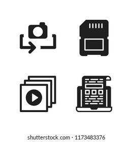 portable icon. 4 portable vector icons set. play files, flip camera and laptop icons for web and design about portable theme