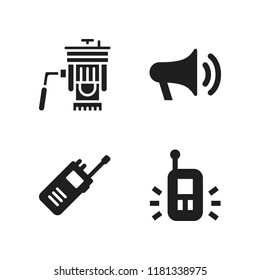 portable icon. 4 portable vector icons set. walkie talkie, tripod and speaker symbol of voice volume icons for web and design about portable theme