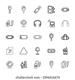 Portable icon. collection of 25 portable outline icons such as mirror, triangle musical instrument, phone and earphones. editable portable icons for web and mobile.