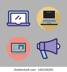 portable icon set. vector set about laptop and megaphone icons set.