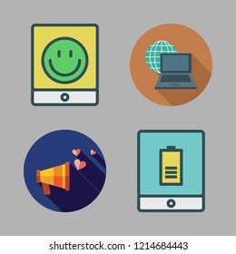 portable icon set. vector set about laptop, tablet and megaphone icons set.