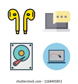 portable icon set. vector set about hard disk, laptop and earphones icons set.