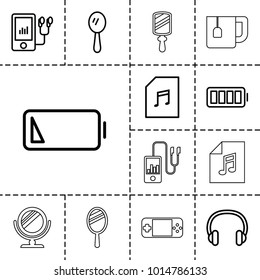 Portable icons. set of 13 editable outline portable icons such as mirror, mp3 player, memory card with music, headset, ful battery, low battery, portable console