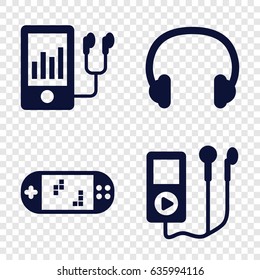 Portable icons set. set of 4 portable filled icons such as mp3 player, headset