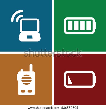 Portable icons set. set of 4 portable filled icons such as ful battery, low battery, laptop signal