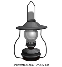 Portable kerosene lamp isolated on white background. Vector cartoon close-up illustration.