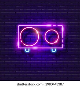 Portable kitchen stove neon sign. Vector illustration for design. Household appliances for the kitchen. Glowing Icon kitchen stove. Cooking Concept.