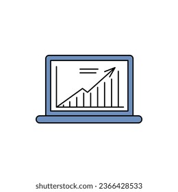 Portable Laptop Computer Display and Graph Sign Thin Line Icon Infographic Concept. Vector illustration of Notebook