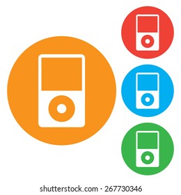 Portable media player icon. Flat design style. Round colourful buttons.