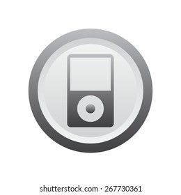 Portable media player icon. Flat design style. grey button.