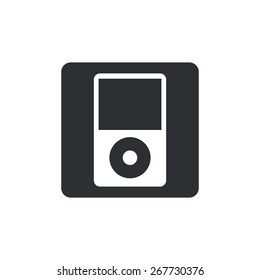 Portable media player icon. Flat design style. black button.