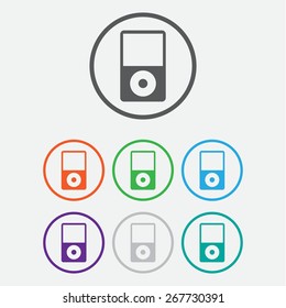Portable media player icon. Flat design style. Round buttons with frame