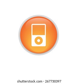 Portable media player icon. Flat design style. orange button