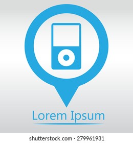 Portable media player icon. Flat design style. icon map pin.
