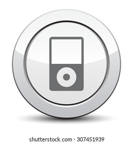 Portable media player icon. Flat design style. silver button.