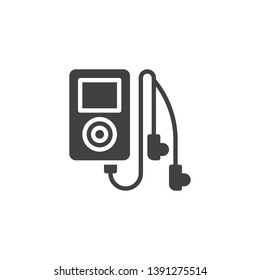 Portable media player vector icon. filled flat sign for mobile concept and web design. mp3 player with earphones glyph icon. Symbol, logo illustration. Pixel perfect vector graphics