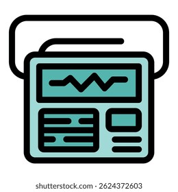 Dispositivo médico portátil com batimento cardíaco no ecrã, com vários botões e comandos de funcionamento