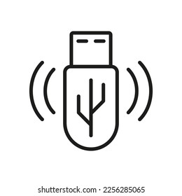 Icono de línea de Memory Stick portátil. Pictograma lineal del equipo USB. Almacenamiento de datos, símbolo de contorno de disco flash. Hardware electrónico, unidad de memoria de respaldo. Stroke editable. Ilustración de vectores aislados.