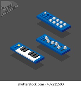 Portable Midi Controllers. Musical Equipment. 3D Isometric Low Poly Flat Design. Vector illustration.