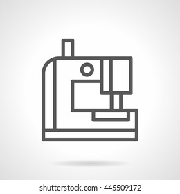 Portable mini sewing machine. Tailoring and clothes repair at home. Sign for technical instruction. Simple black line vector icon