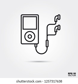 Ilustración portable del vector de línea del reproductor MP3. Símbolo de medios y entretenimiento.