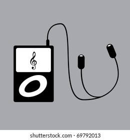 Portable mp3 player with phones - illustration