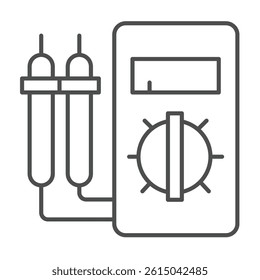 Portable multimeter with pencil tester thin line icon, electrician service concept. Vector graphics. Measuring instrument sign on white background, outline style icon for mobile or web design