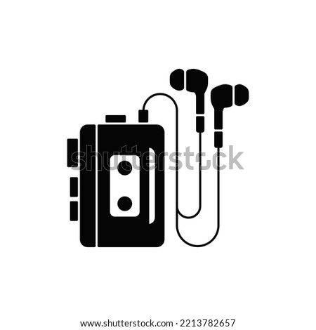 Portable music cassette player icon in black flat glyph, filled style isolated on white background