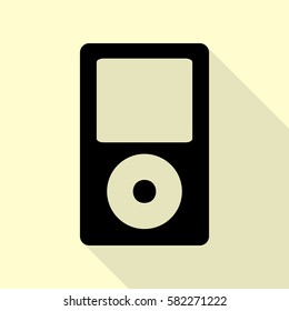 Portable music device. Black icon with flat style shadow path on cream background.