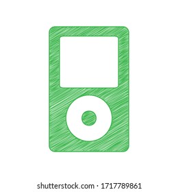 Portable music device. Green scribble Icon with solid contour on white background. Illustration.