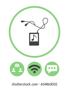Portable music device, teamwork, wireless and speech bubble vector icon.