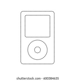 Portable music device. Vector. Black dotted icon on white background. Isolated.