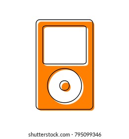 Portable music device. Vector. Black line icon with shifted flat orange filled icon on white background. Isolated.