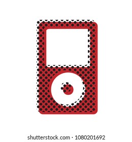 Portable music device. Vector. Brown icon with shifted black circle pattern as duplicate at white background. Isolated.