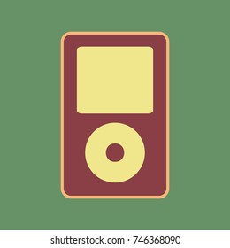 Portable music device. Vector. Cordovan icon and mellow apricot halo with light khaki filled space at russian green background.