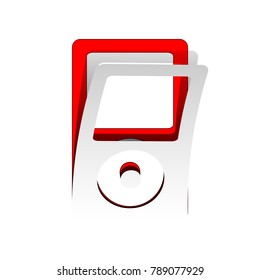Portable music device. Vector. Detachable paper icon with red body stock. Isolated.