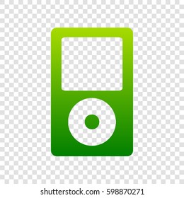 Portable music device. Vector. Green gradient icon on transparent background.