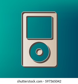 Portable music device. Vector. Icon printed at 3d on sea color background.