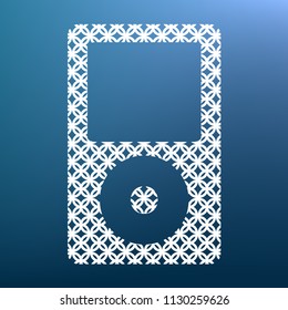 Portable music device. Vector. White textured icon at lapis lazuli gradient background.