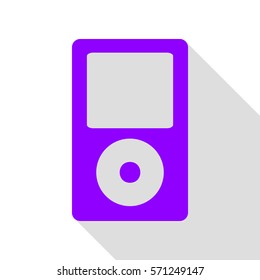 Portable music device. Violet icon with flat style shadow path.