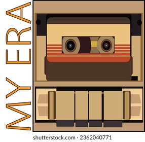 portable music player cassette tape isolated on dark colorwith alphabet letters of My era