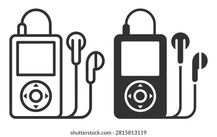 portable music player device with wired earphones icon set on transparent background
