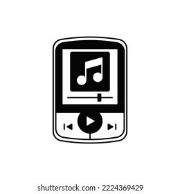 Portable music player icon in black flat glyph, filled style isolated on white background