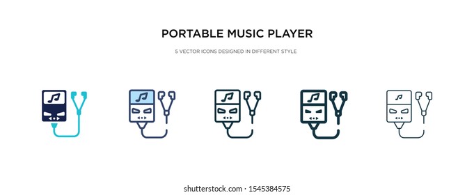 portable music player icon in different style vector illustration. two colored and black portable music player vector icons designed in filled, outline, line and stroke style can be used for web,