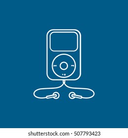 Portable Music Player Line Icon On Blue Background